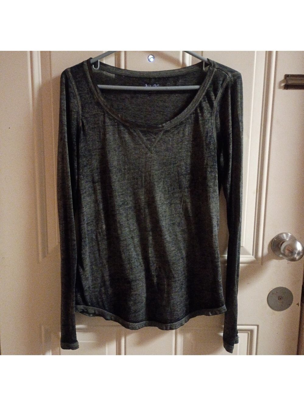 2/$10 Vintage Dark Grey Acid Wash Sheer Mudd Lightweight Long Sleeve Top Medium